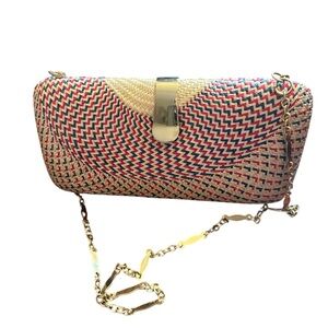 Vtg Retro 50- 60's Woven Straw Cellule Hippie Mod Shoulder Handbag Bag Box Purse